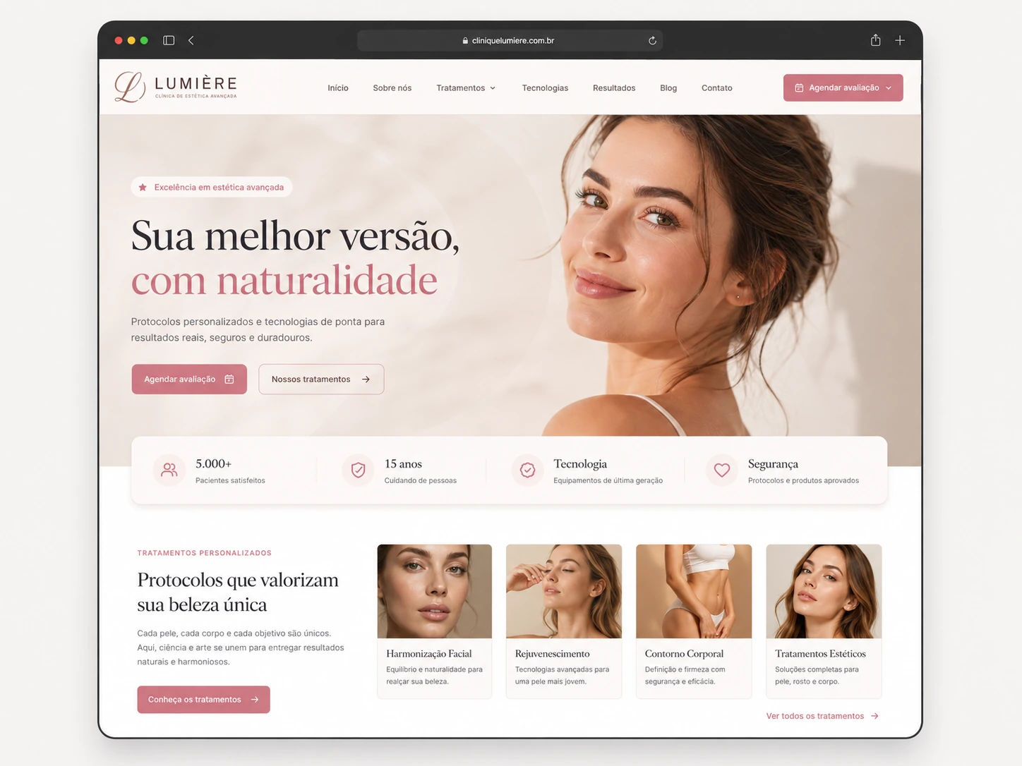 Conceito de site para clínica de estética